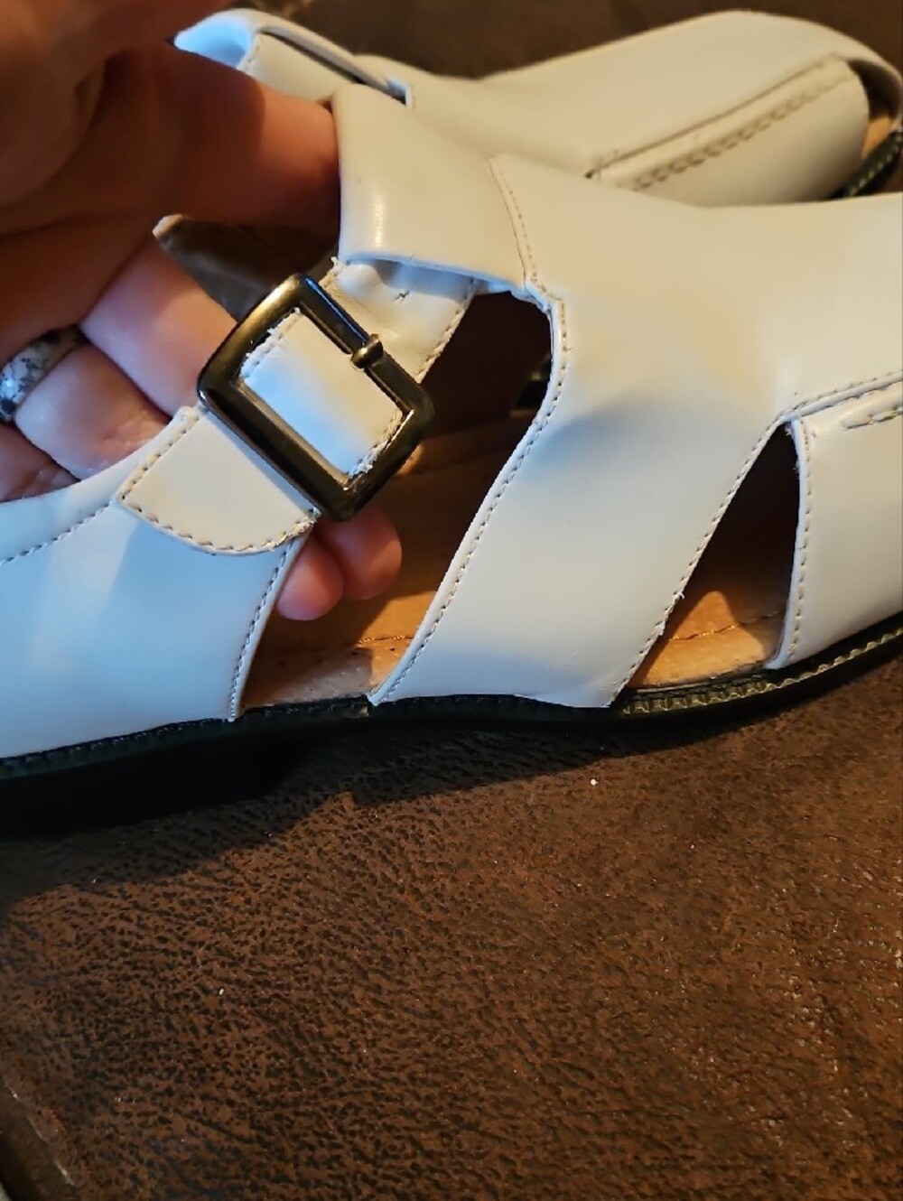 Stacy Adams White Leather Fisherman-Style Slip-Ons Sandal 10M - Picture 15 of 17